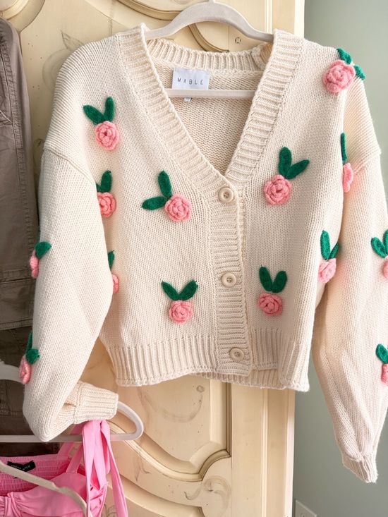 Mabel Sweaters - New never worn Mable Cream Knit Cardigan with Pink Rose Appliqués